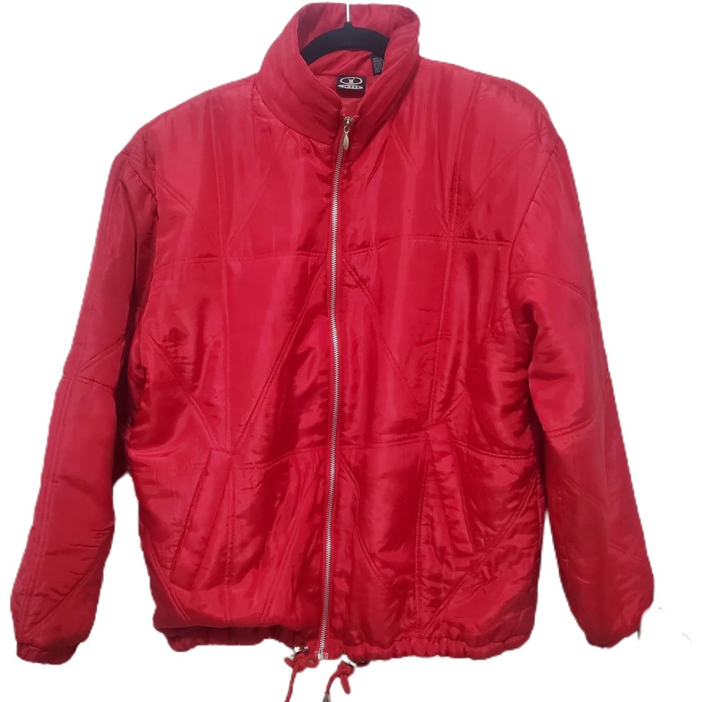 Lightweight Quilted Puffer Jacket Red 100% Silk Oversized Women's Size Medium